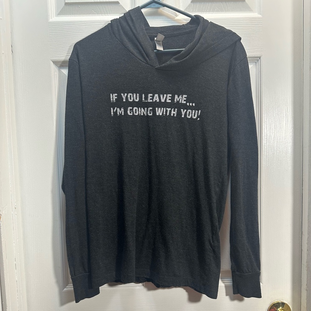 Black Long Sleeve Hooded Tee with White Quote Print